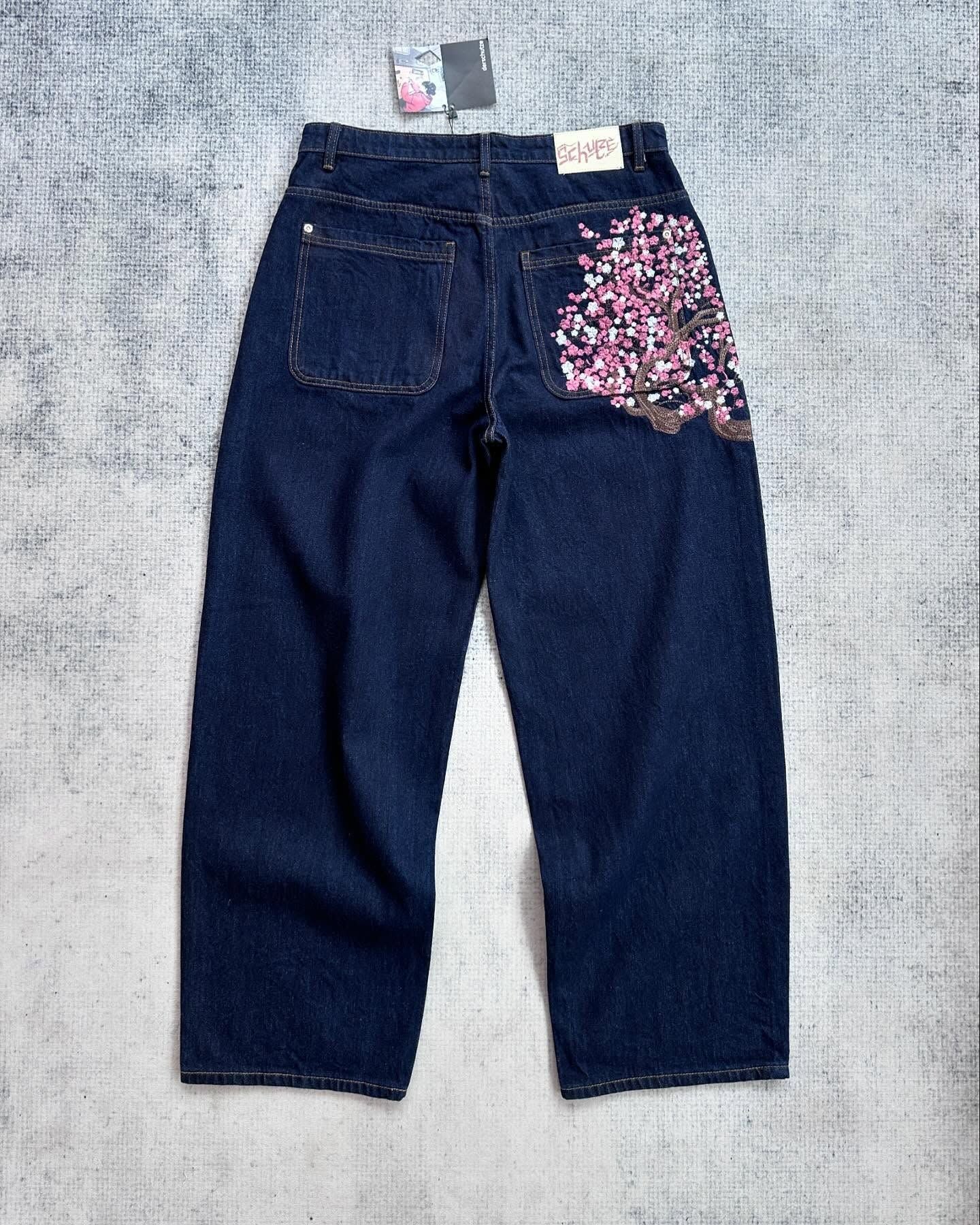 High-Waisted Straight Leg Embroidered Jeans