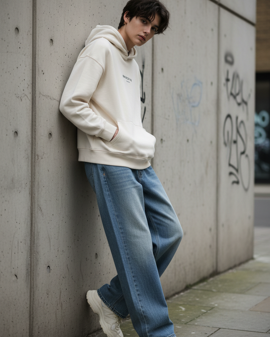 Vintage Wash Wide Leg Jeans — Cotton Blend