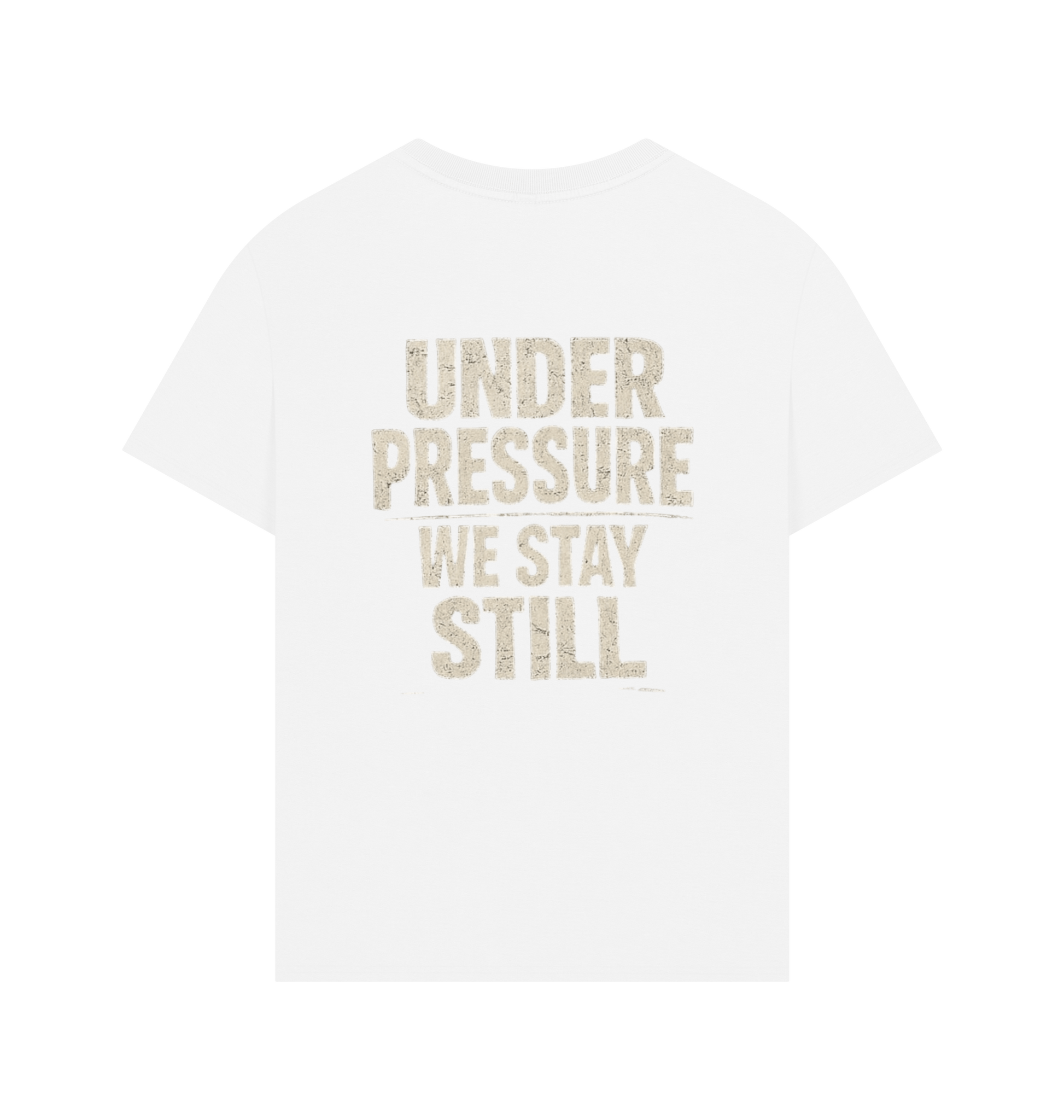 Craftklart Still No Noise organic oversized printed T-shirt with bold graphic design and relaxed fit, white fabric.
