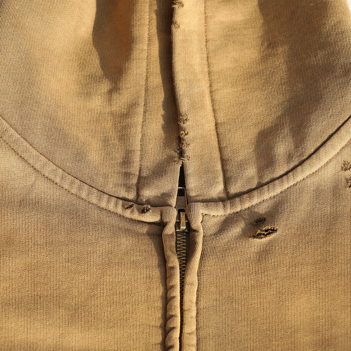 Distressed Zip-Up Hoodie — 420GSM