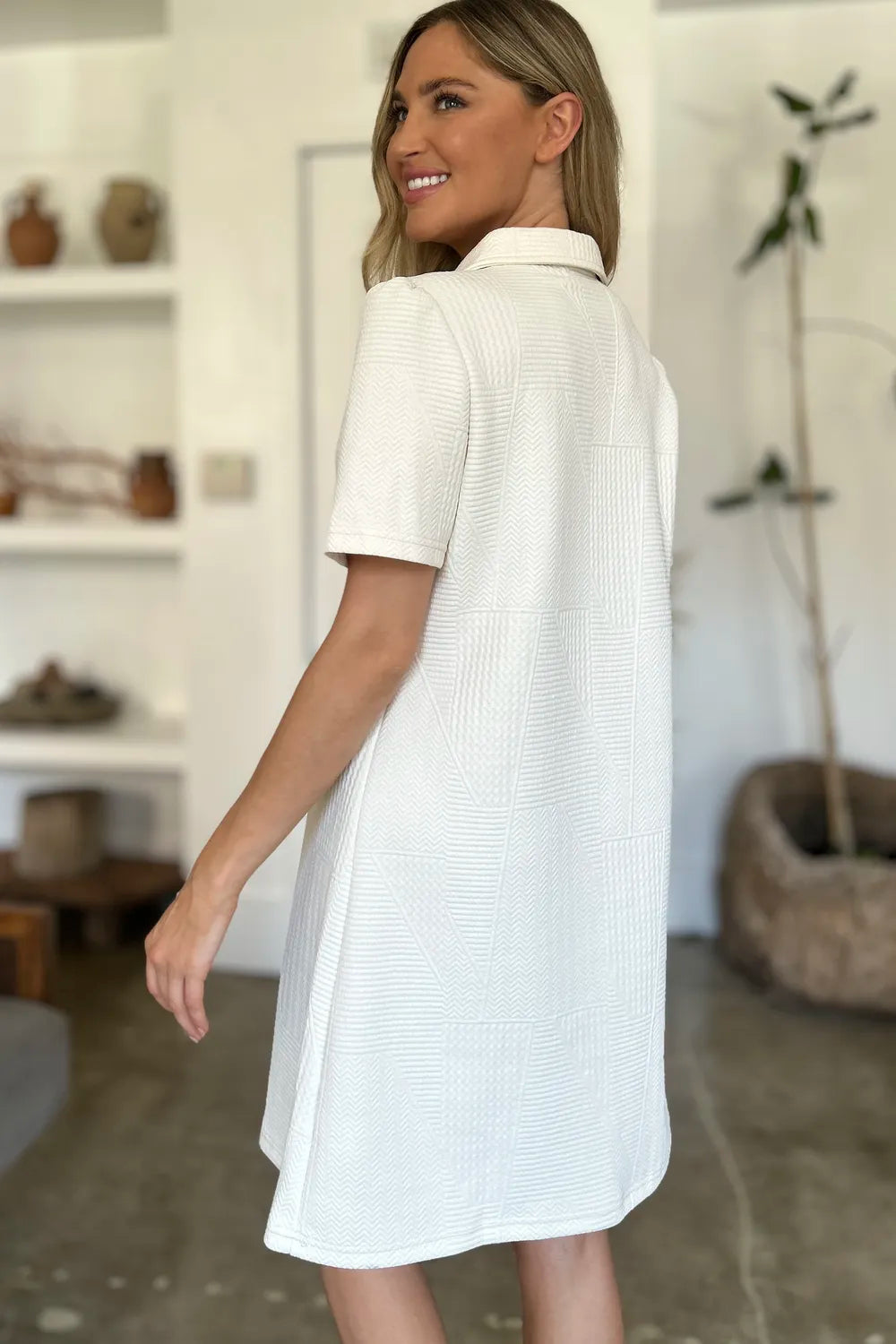 Double Take Full Size Texture Short Sleeve Dress - Premium Dress from Trendsi - Just $22.95! Shop now at Craftklart.store