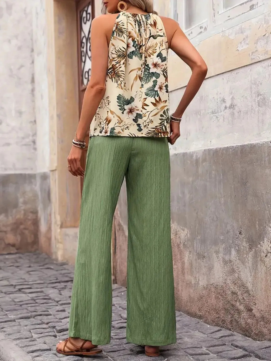 Printed Tank Top and Wide Leg Pants Set - Premium Set from Trendsi - Just $25.01! Shop now at Craftklart.store