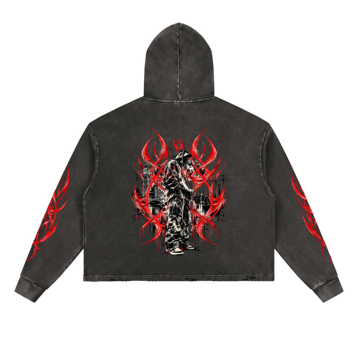 Raise The Tone Washed Frayed-Hem Hoodie