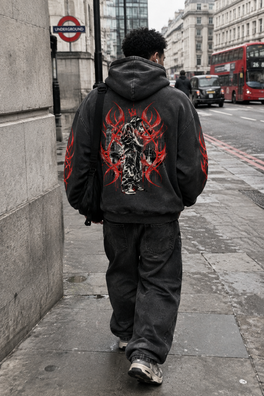 ODMPOD KLART 340GSM Snow-Wash Frayed-Hem Hoodie, front view showing distressed hem and cozy fabric.