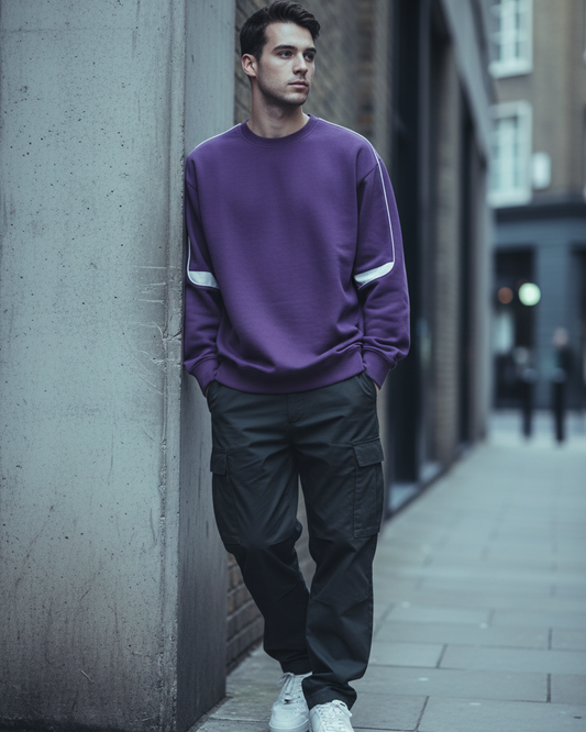 Oversized Crewneck Taped Sweatshirt — Purple