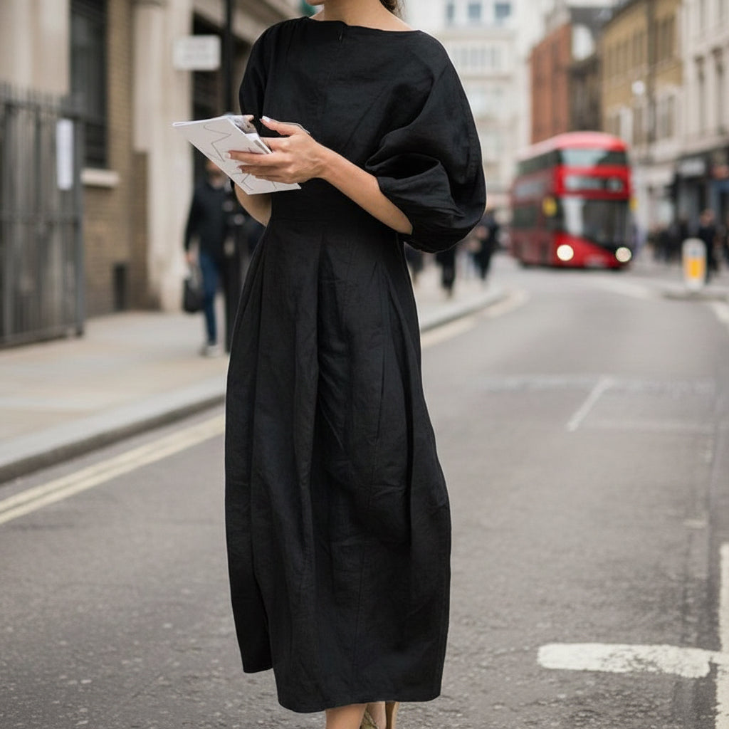 Lantern Sleeve Maxi Dress – Solid Loose Fit