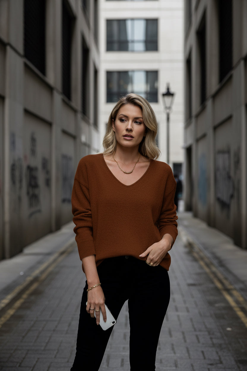 V-neck long sleeved sweater