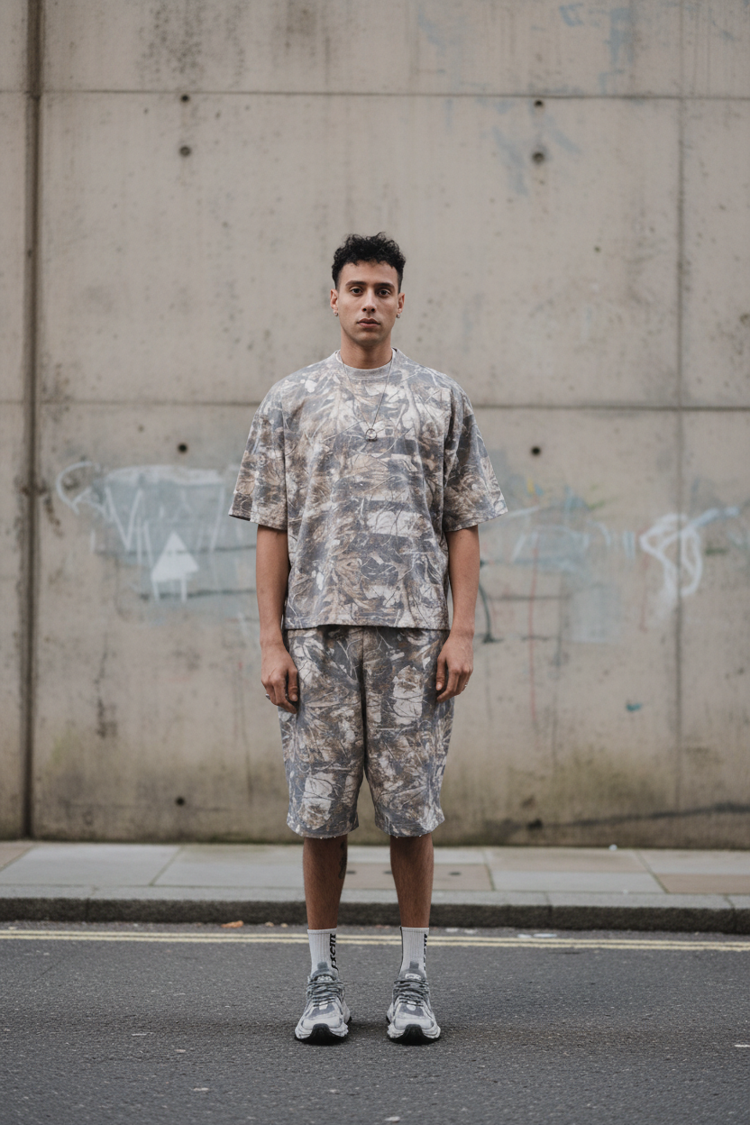 Urban Fashion & Streetwear French Terry Camo Shorts in 400GSM, featuring a camouflage pattern and comfortable fit.