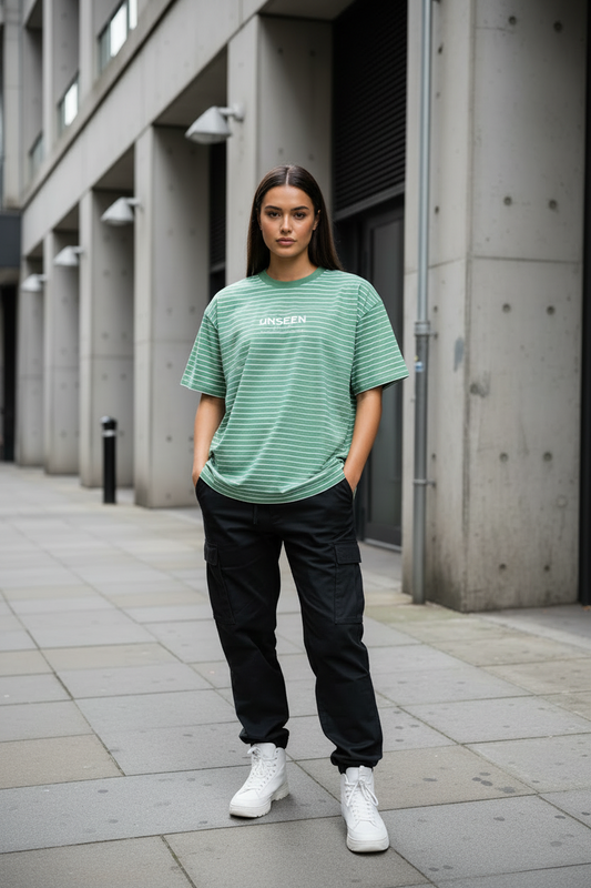 CKL Unseen Striped Cropped Top, printed T-shirt with bold striped design and cropped fit, casual fashion for women.