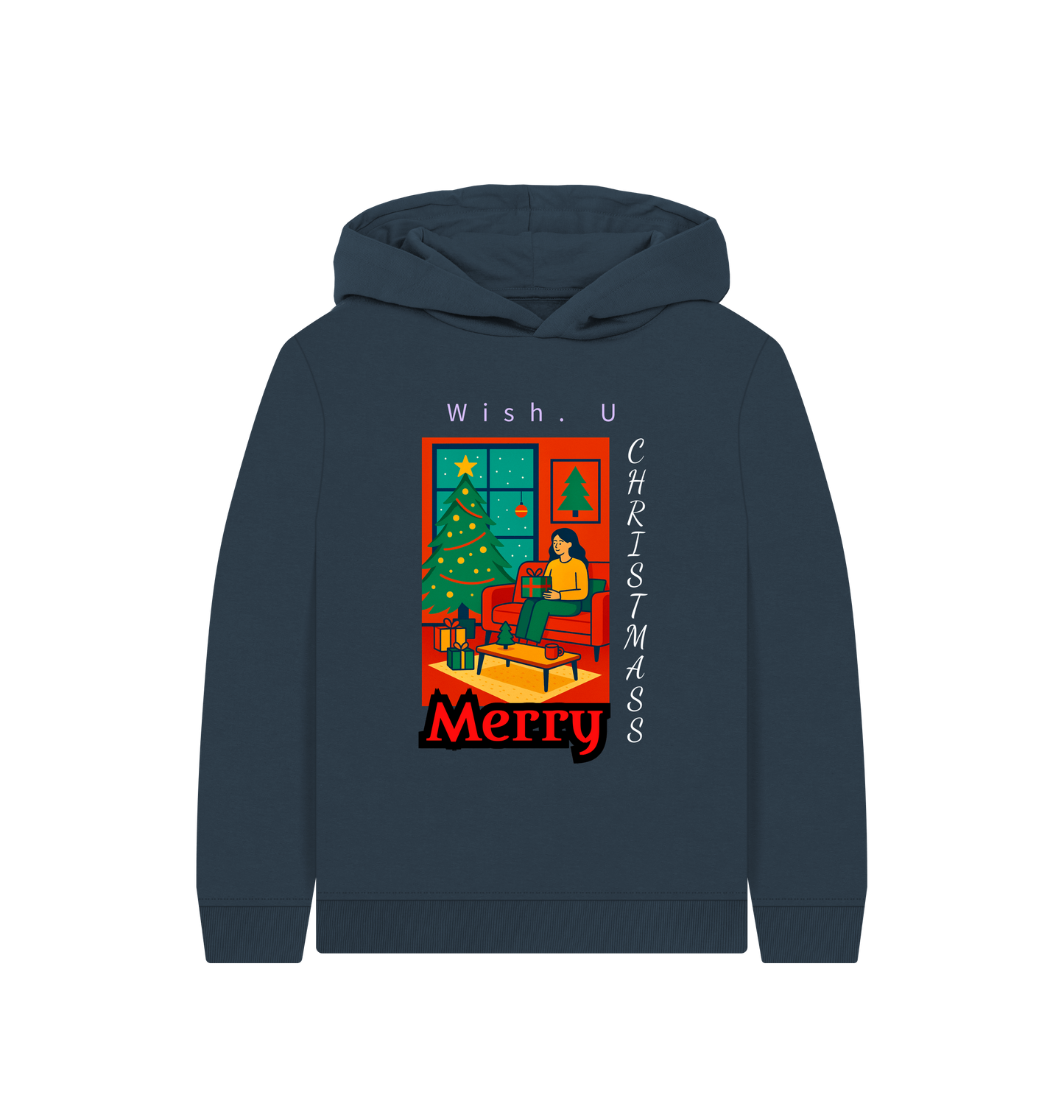 Navy Blue Printed Kids Hoodie Front