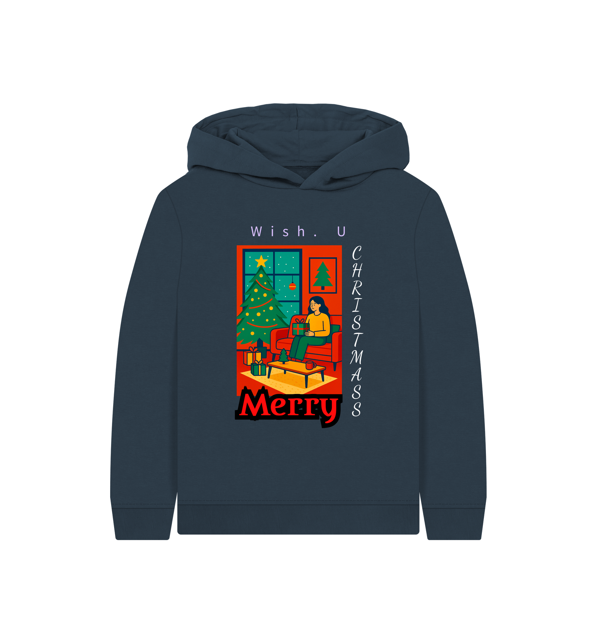 Navy Blue Printed Kids Hoodie Front