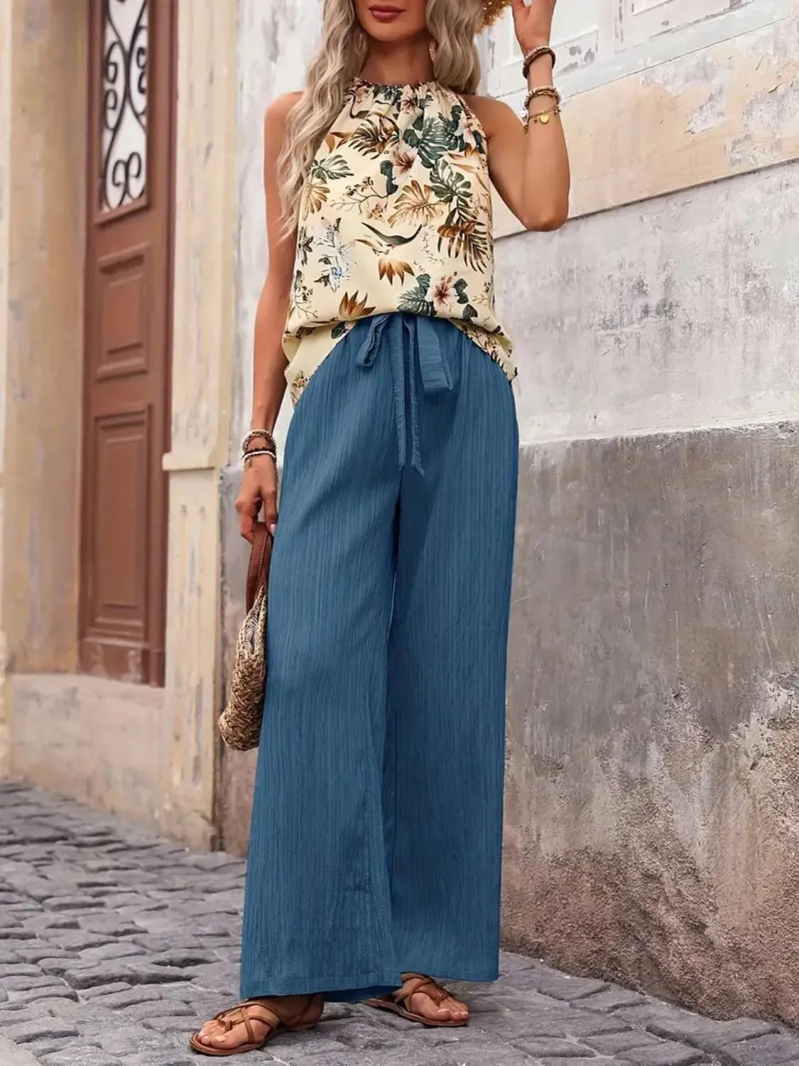 Printed Tank Top and Wide Leg Pants Set - Premium Set from Trendsi - Just $25.01! Shop now at Craftklart.store