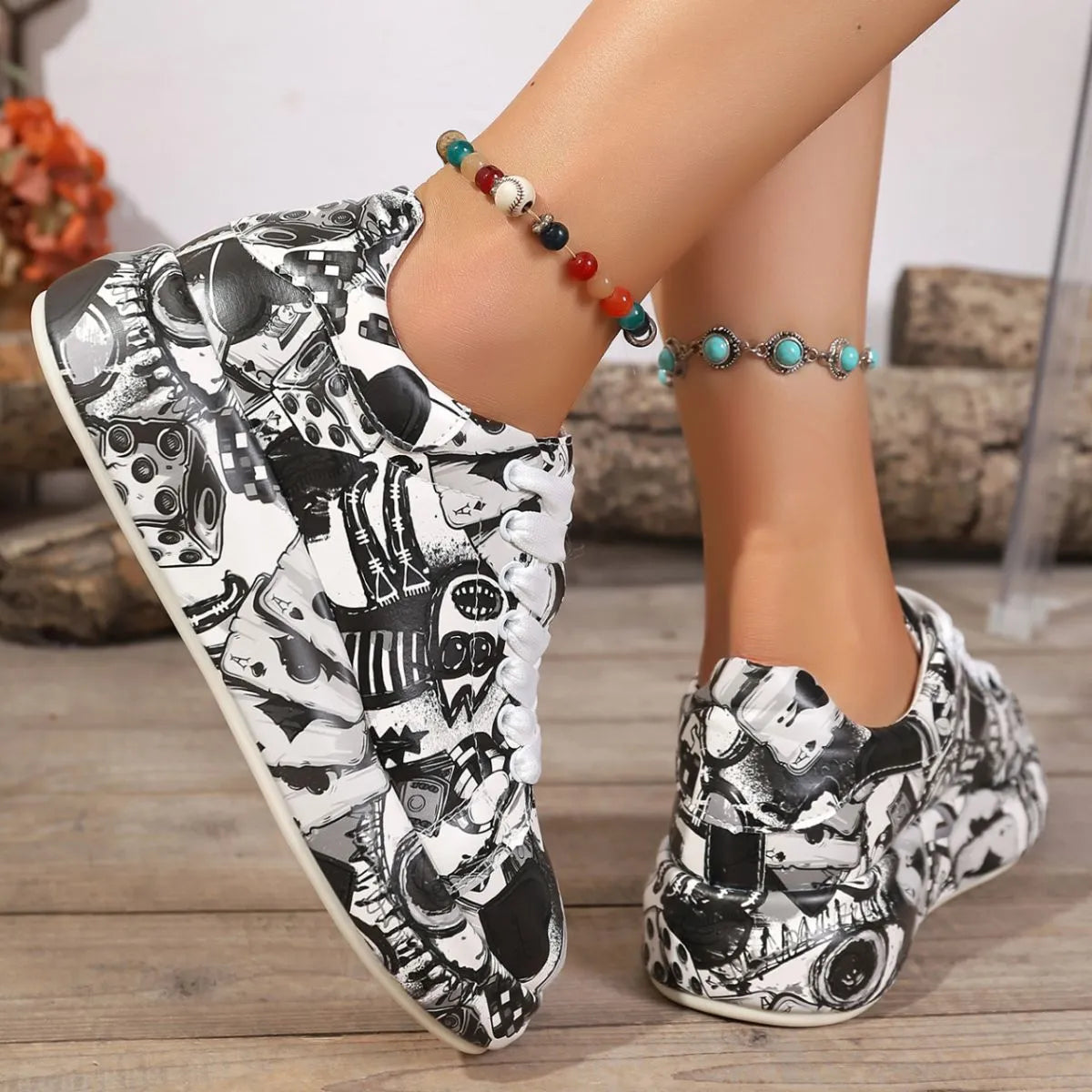 Abstract Print Lace Up Sneakers - Premium Sneakers from Trendsi - Just $41.35! Shop now at Craftklart.store