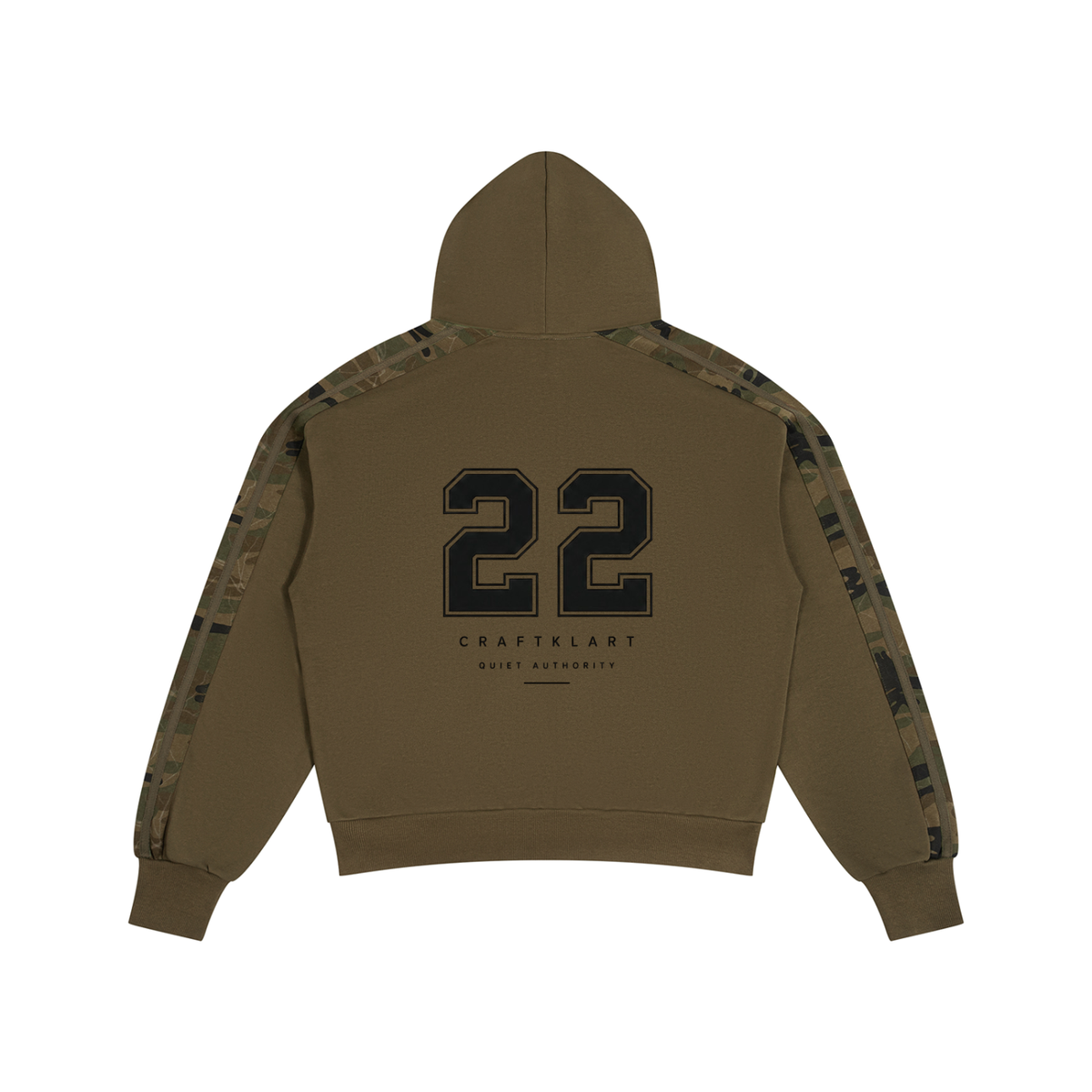 ODMPOD Fieldline Camo Panel Hoodie featuring camouflage fabric panels and a cozy hood for outdoor casual wear.