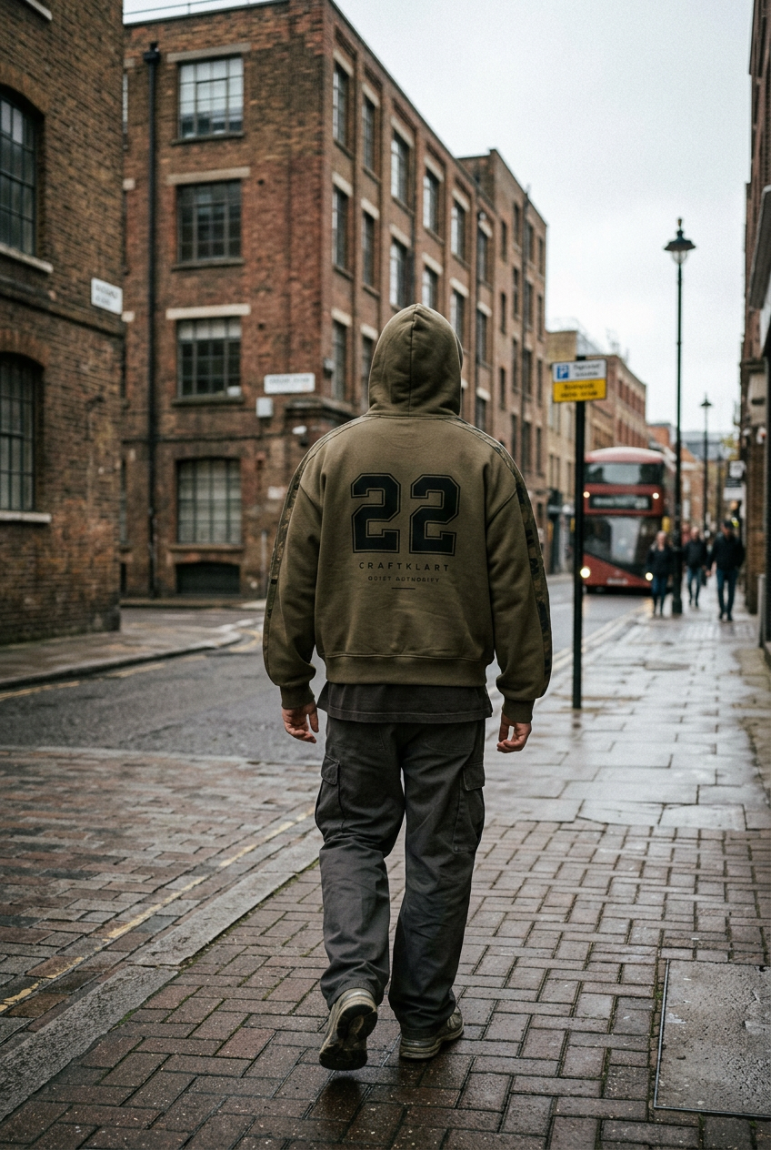 ODMPOD Fieldline Camo Panel Hoodie featuring camouflage fabric panels and a comfortable hoodie design.