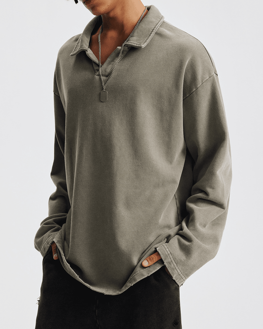 Oversized heavyweight long-sleeve shirt with a collar from Urban Fashion & Streetwear, featuring a relaxed fit and casual style.