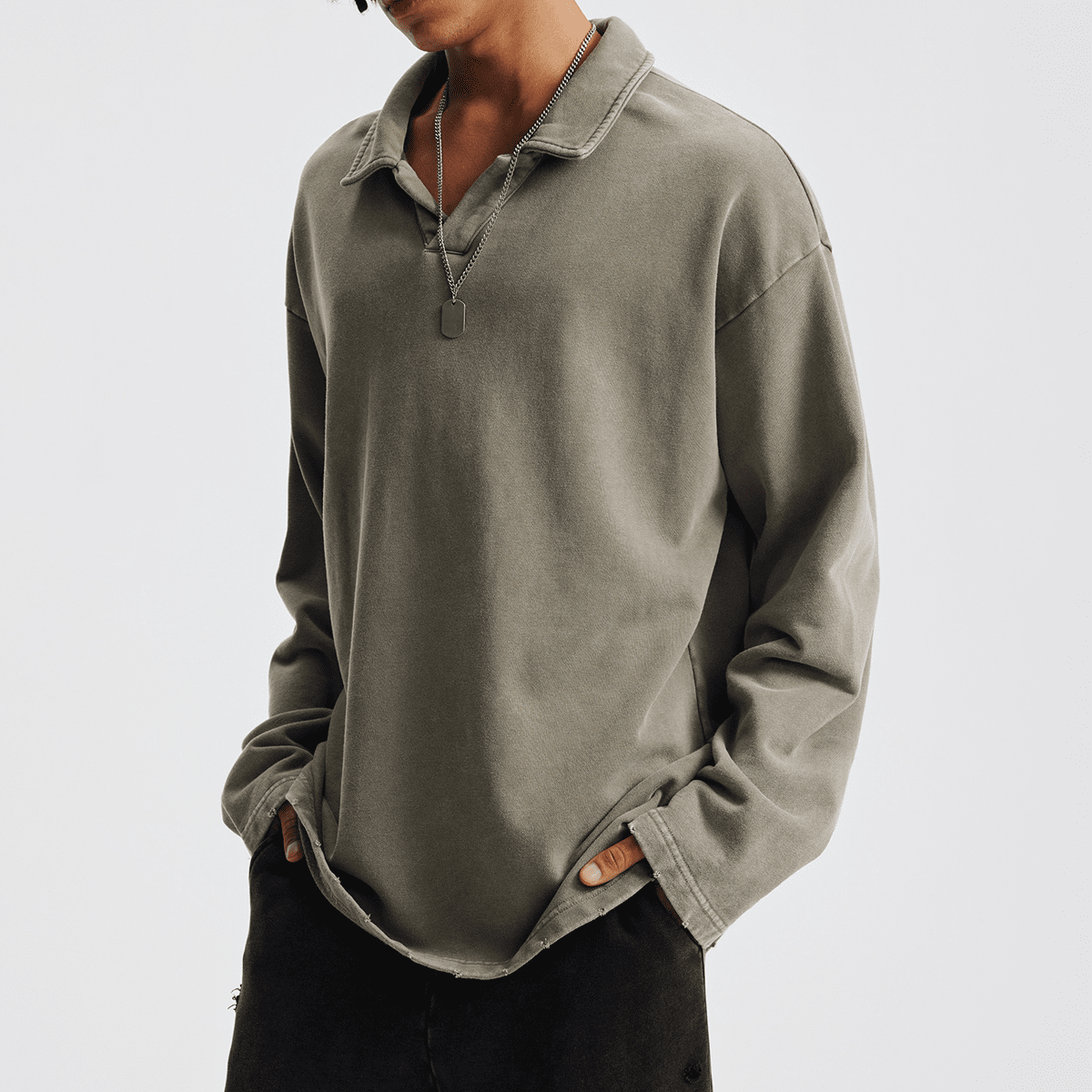 Oversized heavyweight long-sleeve shirt with a collar from Urban Fashion & Streetwear, featuring a relaxed fit and casual style.