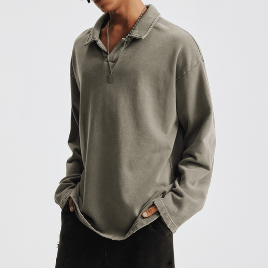 Oversized heavyweight long-sleeve shirt with a collar from Urban Fashion & Streetwear, featuring a relaxed fit and casual style.