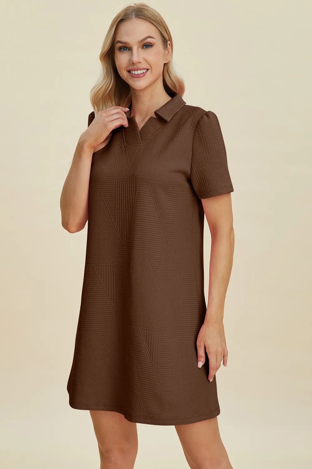 Double Take Full Size Texture Short Sleeve Dress - Premium Dress from Trendsi - Just $22.95! Shop now at Craftklart.store