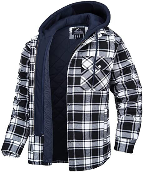 Men's European and American Autumn and Winter Heavy Cotton Shirt Plaid Long Sleeve Loose Hooded Jacket Coat LC