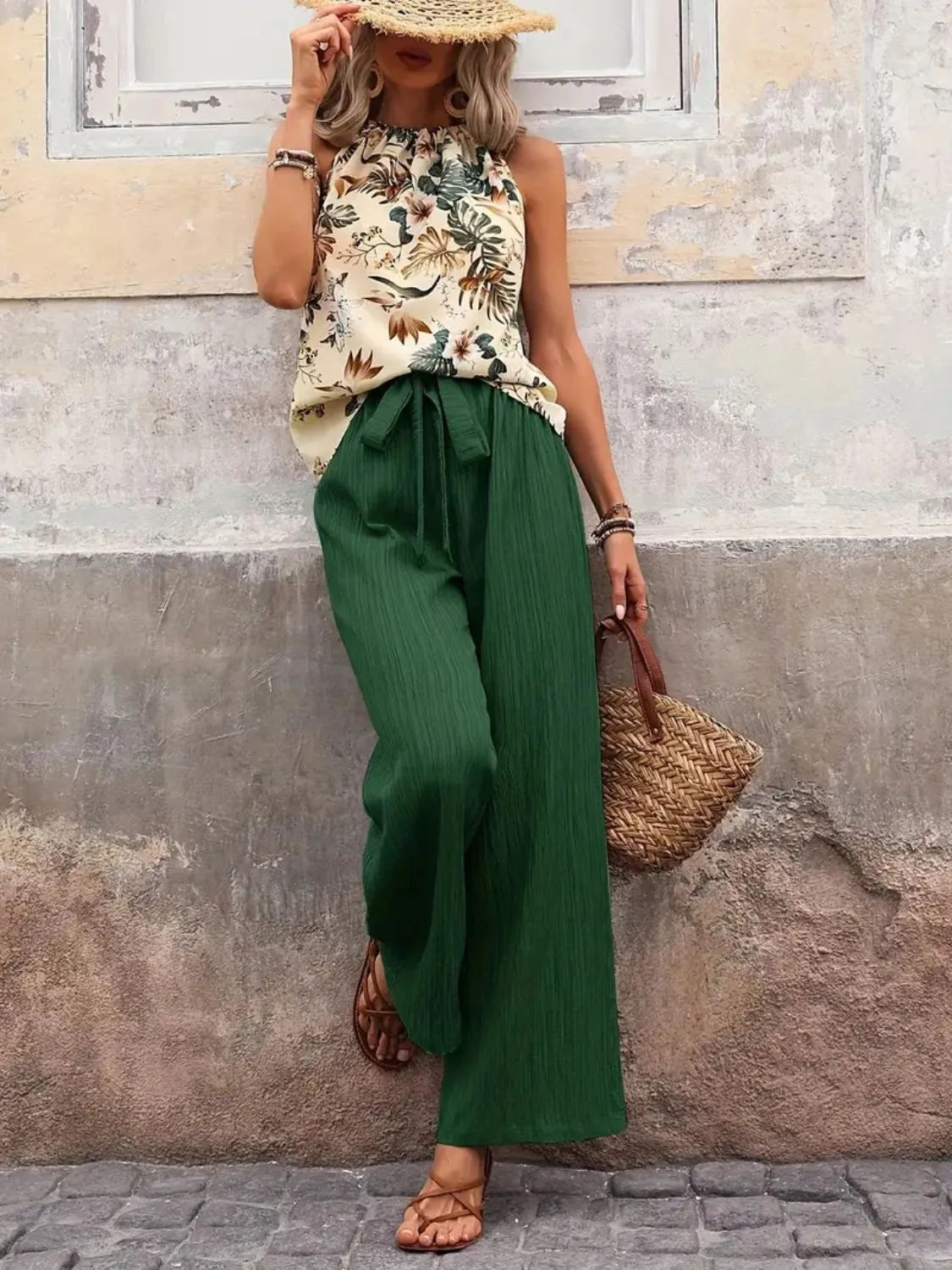 Printed Tank Top and Wide Leg Pants Set - Premium Set from Trendsi - Just $25.01! Shop now at Craftklart.store