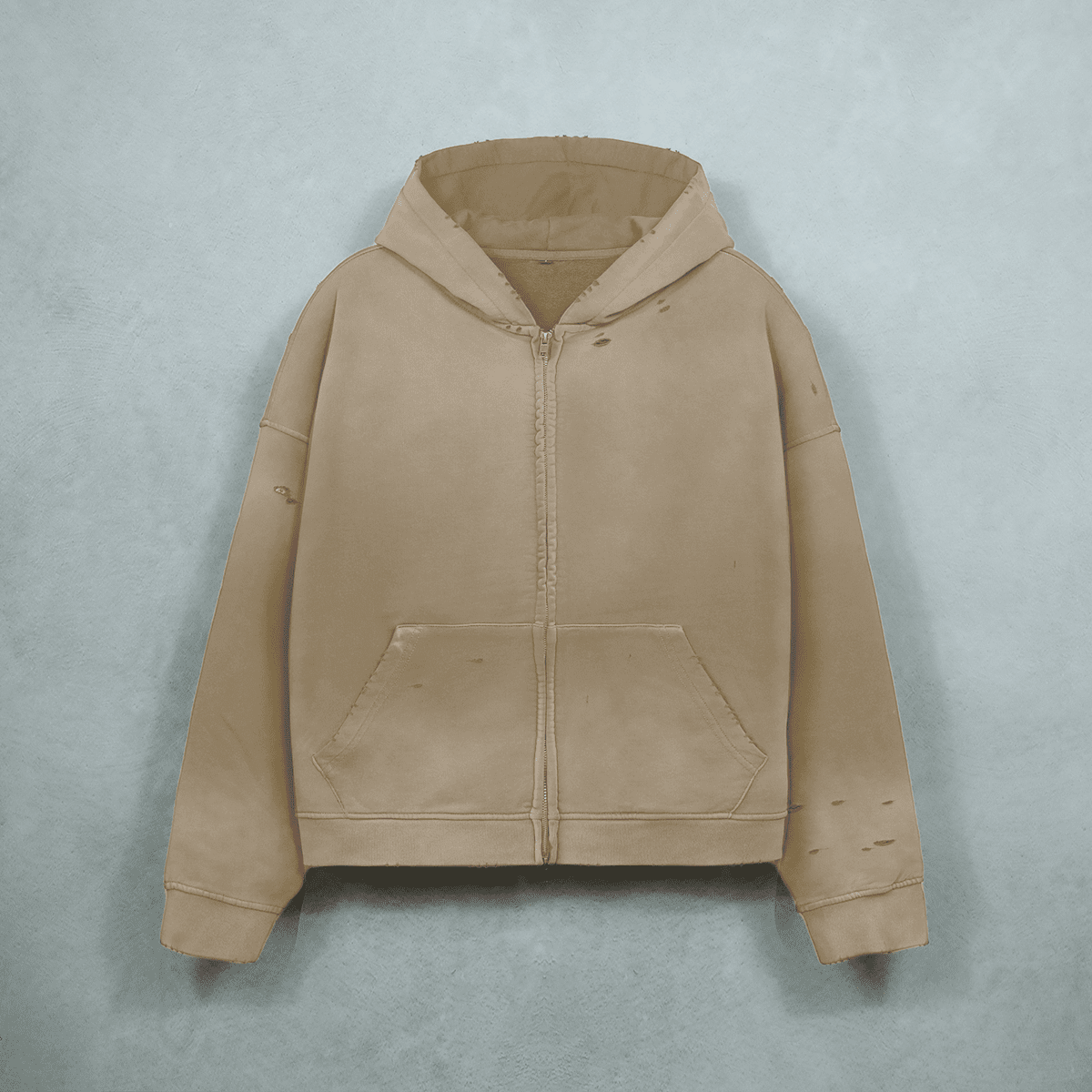Distressed Zip-Up Hoodie — 420GSM