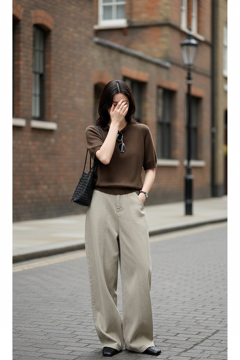 High Waist Wide Leg Split Design Denim Pants with Belt for Women Relaxed Fit Slimming Casual Trousers