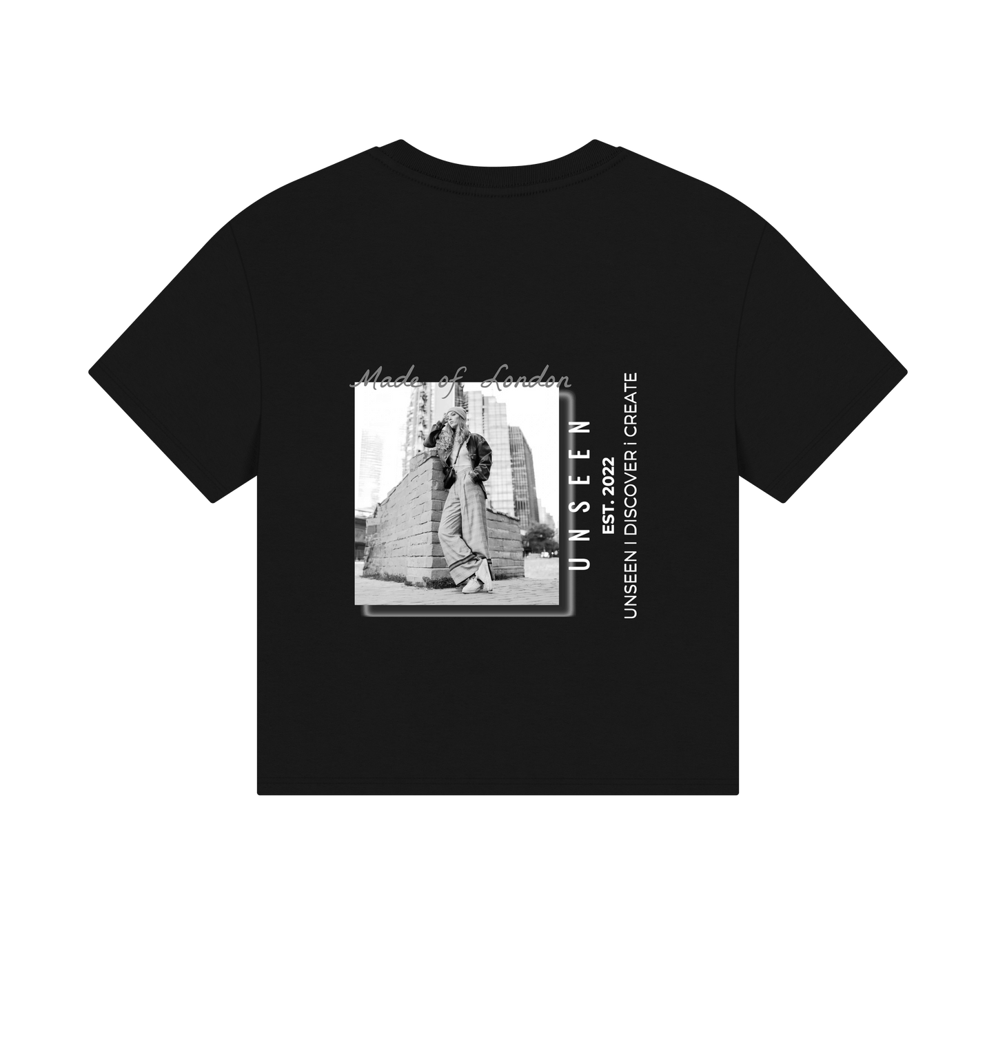 Urban Girl Unseen oversized printed crop tee by CKL, front view showing colorful graphic design and relaxed fit.