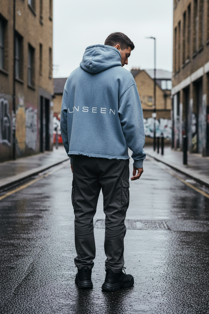 Vintage Washed Frayed-Hem Hoodie — Unisex Oversized Fit