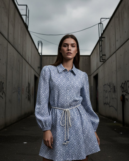 Loose Lapel Shirt Dress – Rope Belt Mini