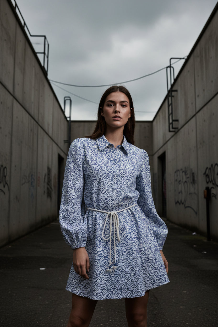Loose Lapel Shirt Dress – Rope Belt Mini