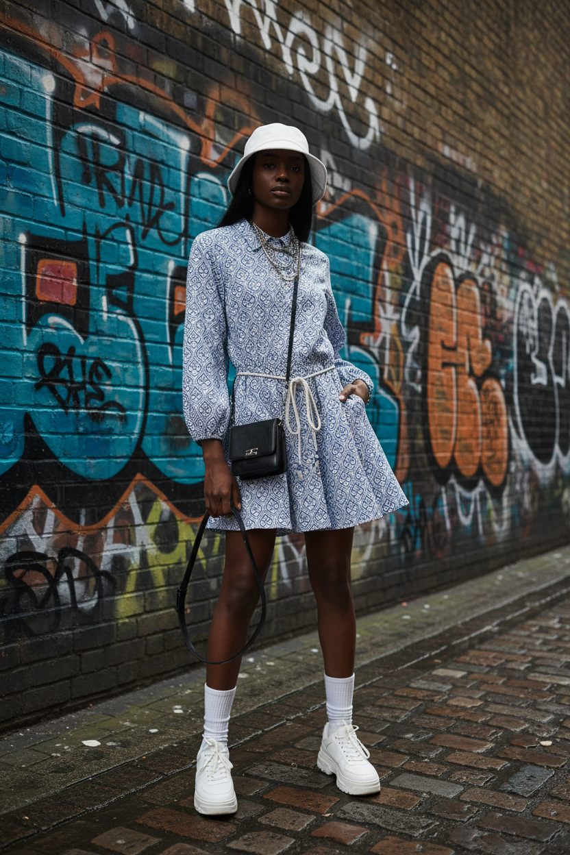 Loose Lapel Shirt Dress – Rope Belt Mini