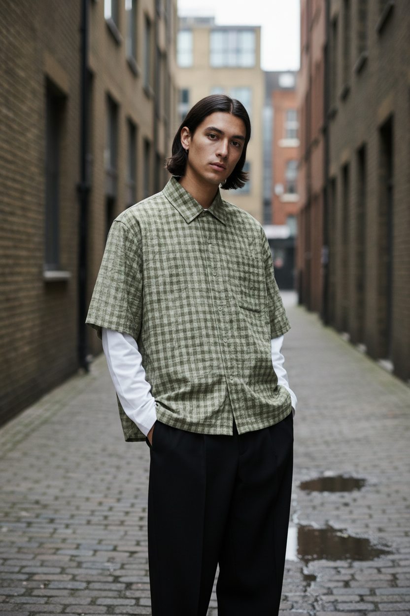 Washed Plaid Short Sleeve Shirt