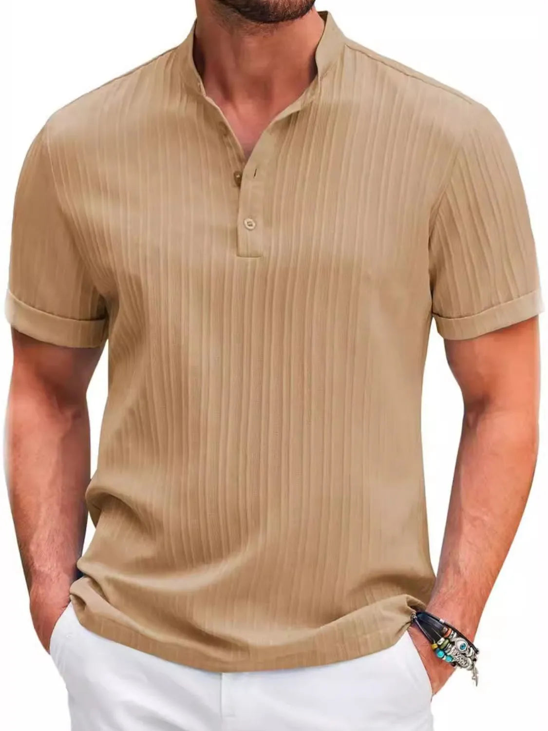 Men's Full Size Button Detail Short Sleeve Polo Plus Size - Premium Shirt from Trendsi - Just $19.99! Shop now at Craftklart.store