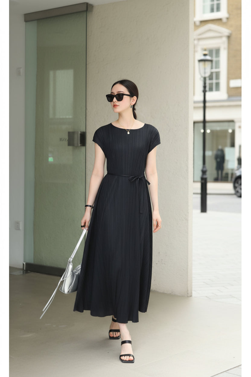 Pleated Urban Lady's Charming Commute Slimming Belted Dress