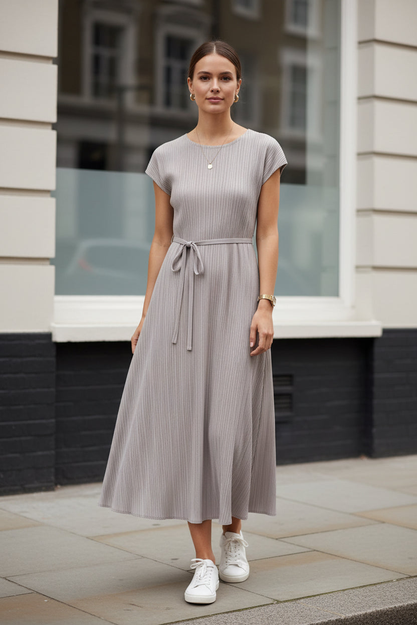 Pleated Urban Lady's Charming Commute Slimming Belted Dress