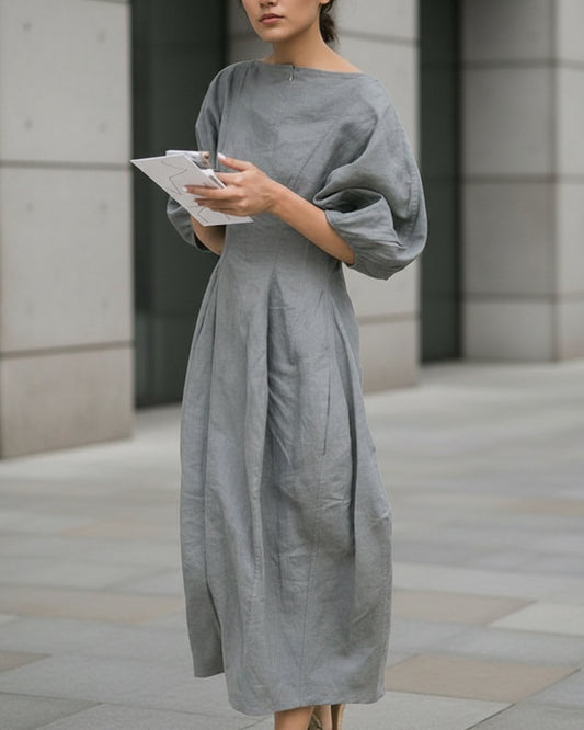 Lantern Sleeve Maxi Dress – Solid Loose Fit