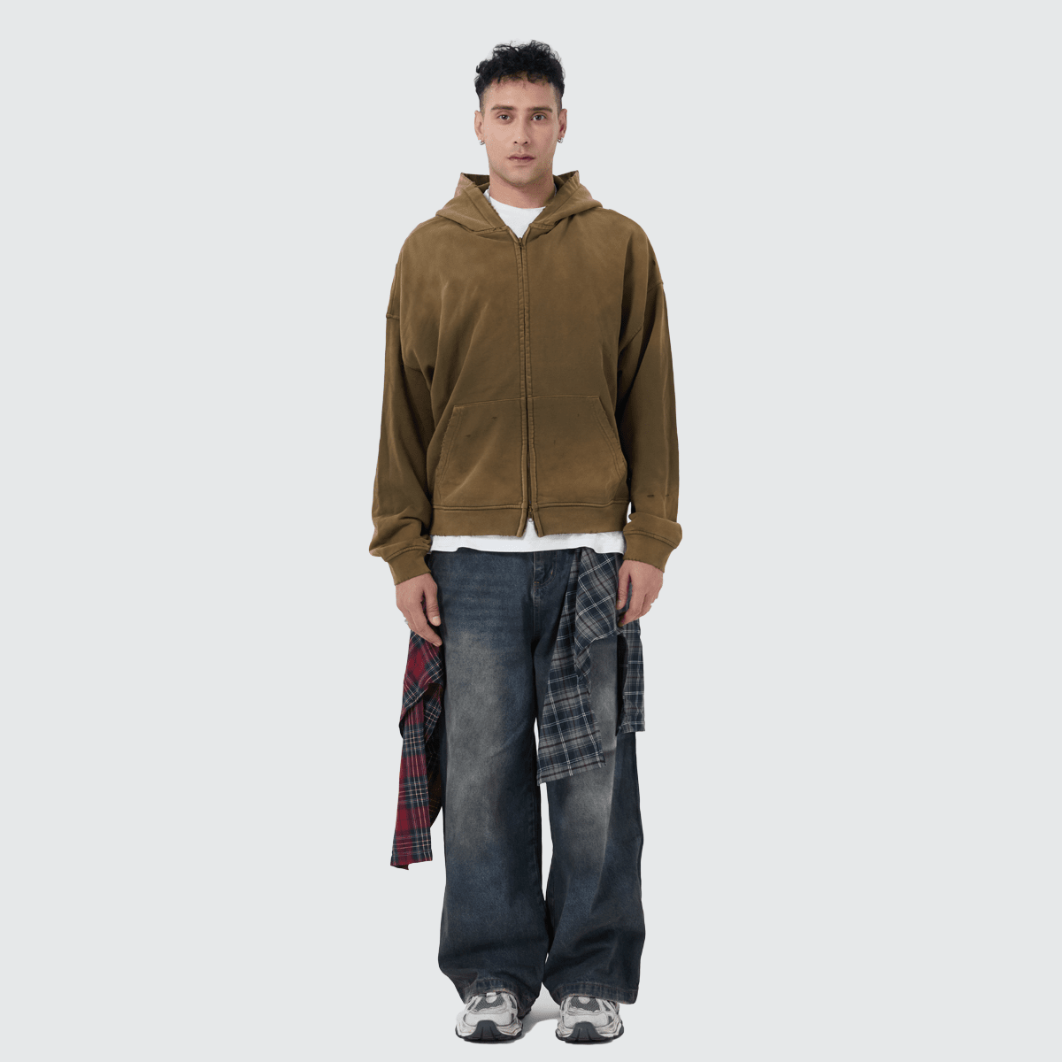 Distressed Zip-Up Hoodie — 420GSM