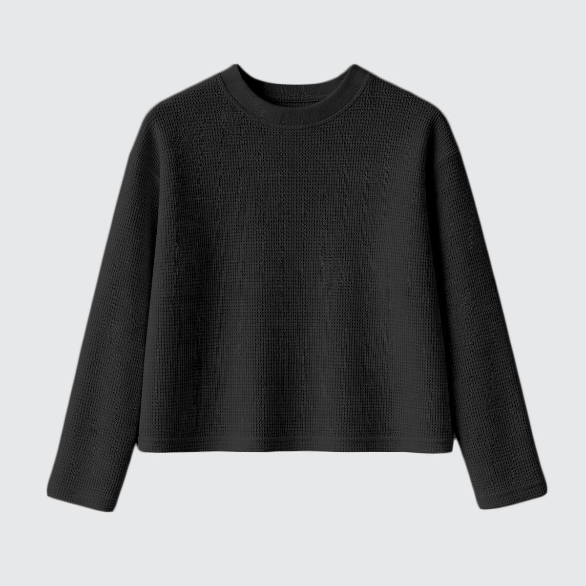 Unisex Heavyweight 290GSM 100% Cotton Waffle Knit Cropped Long Sleeve T-Shirt