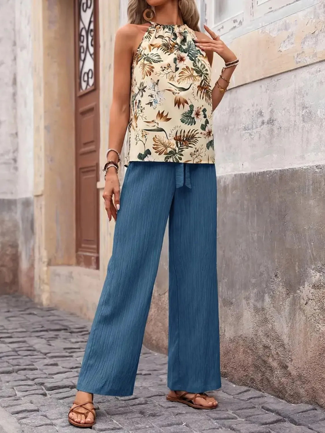 Printed Tank Top and Wide Leg Pants Set - Premium Set from Trendsi - Just $25.01! Shop now at Craftklart.store