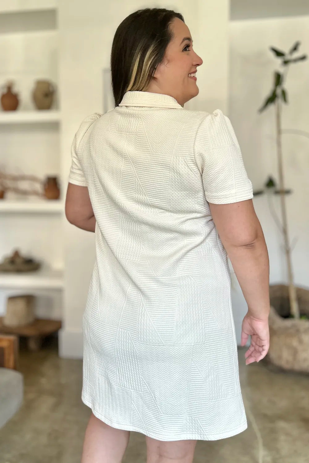 Double Take Full Size Texture Short Sleeve Dress - Premium Dress from Trendsi - Just $22.95! Shop now at Craftklart.store