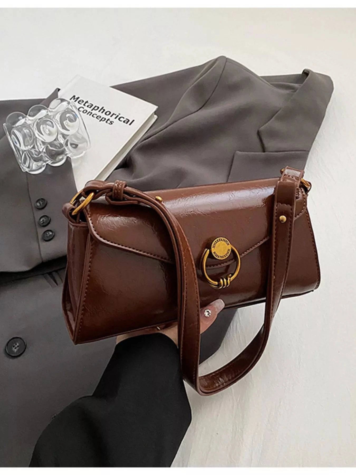 Retro Ring Decor Shoulder Bag | Minimalist Streetwear | Craftklart