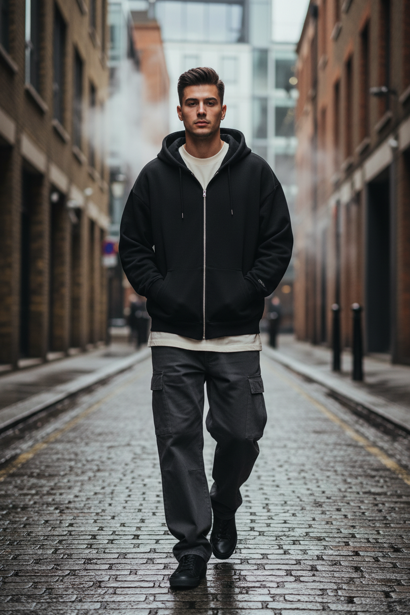 Unisex Heavyweight Cropped Double-Zip Hoodie (460GSM)