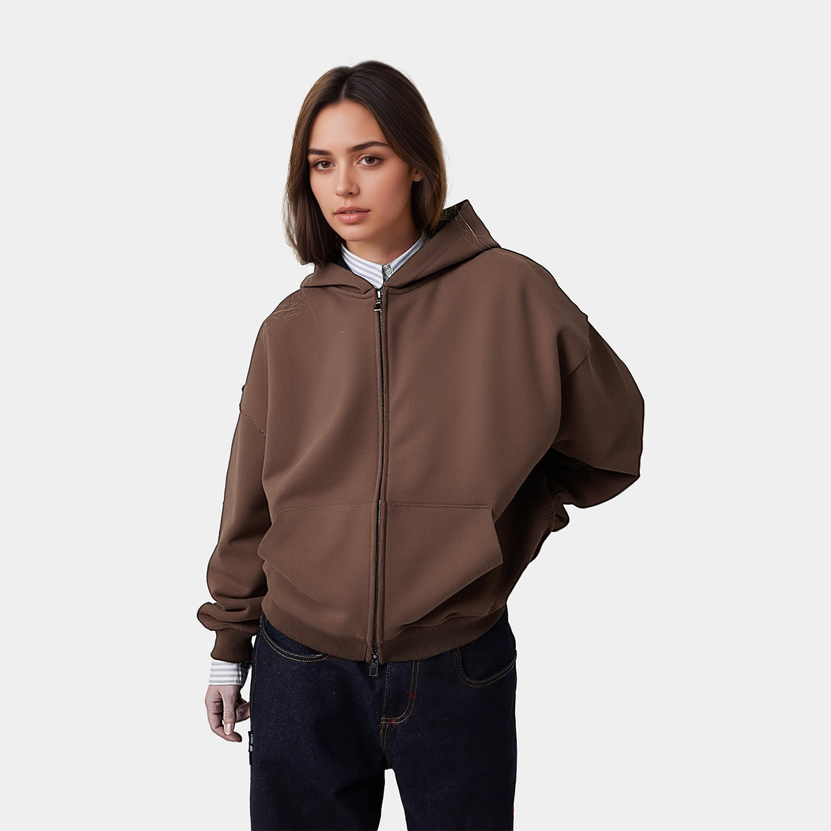 Unisex Heavyweight Cropped Double-Zip Hoodie (460GSM)