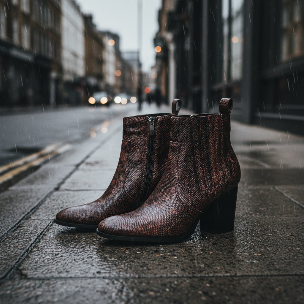 Large Size Short Boots British Style Martin Boots Thick With High Heel Pointed And Naked Boots Snakeskin Pattern