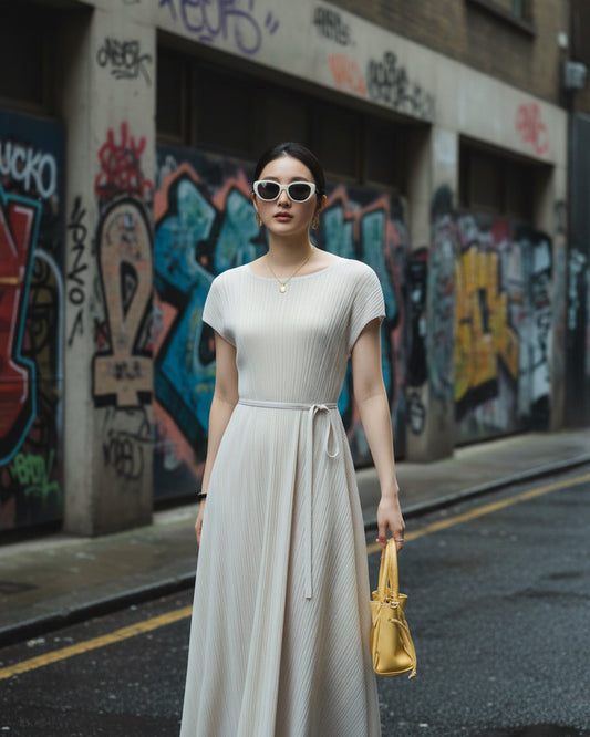 Pleated Urban Lady's Charming Commute Slimming Belted Dress