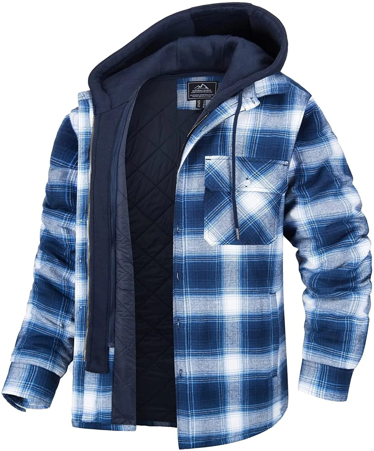 Men's European and American Autumn and Winter Heavy Cotton Shirt Plaid Long Sleeve Loose Hooded Jacket Coat LC