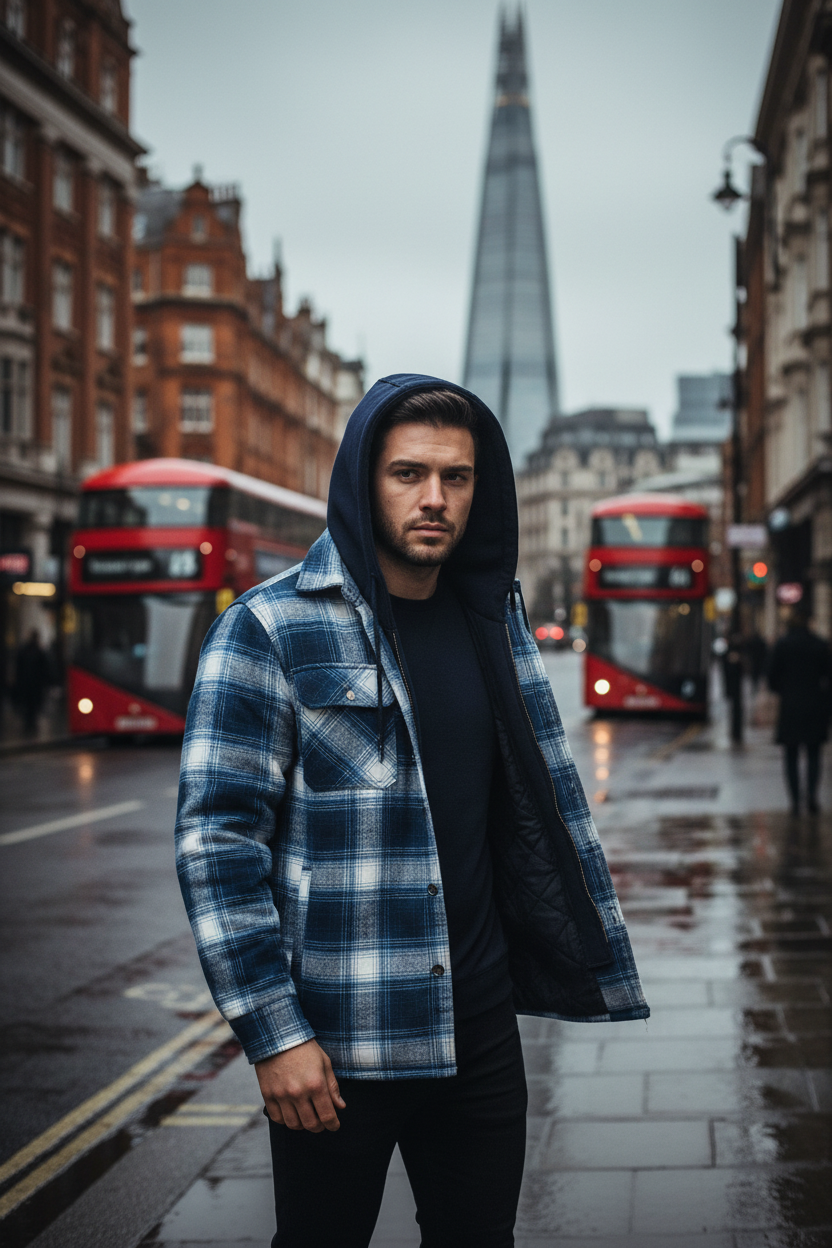 Craftklart Oversized Plaid Hooded Jacket — Heavy Cotton Colour Block