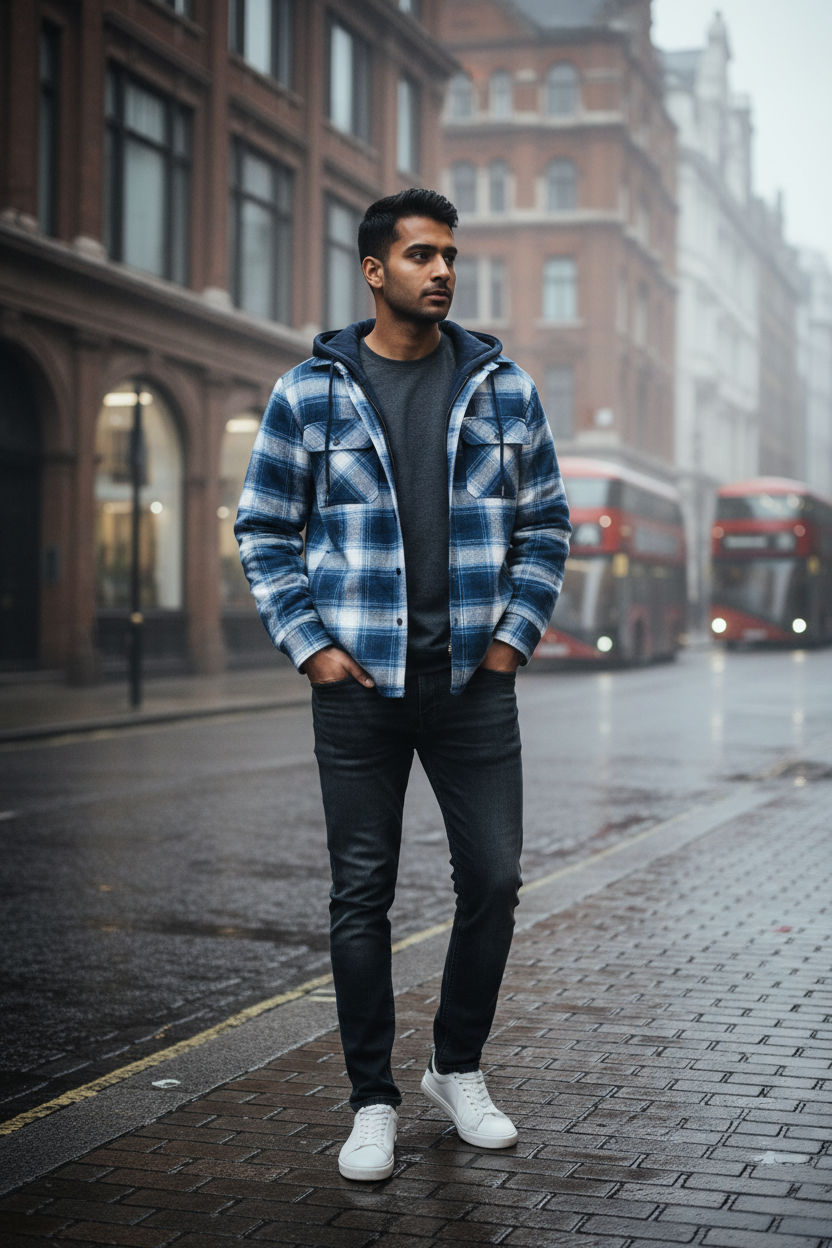 Craftklart Oversized Plaid Hooded Jacket — Heavy Cotton Colour Block