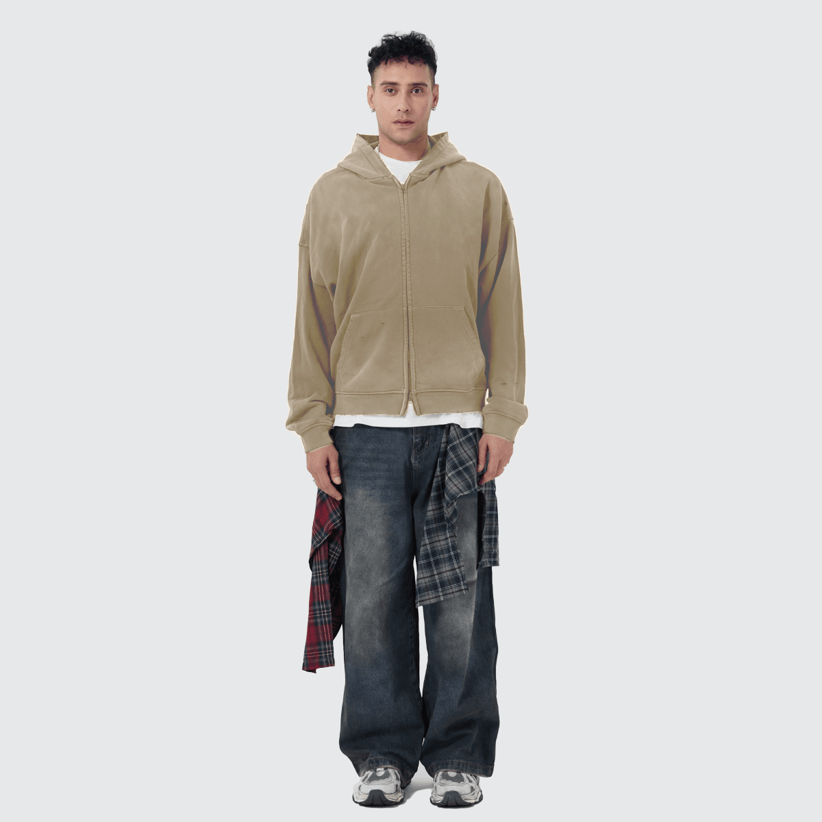 Distressed Zip-Up Hoodie — 420GSM